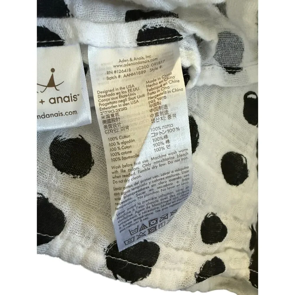 Aden + Anais polka‎ dot print white and black large muslin swaddle infant